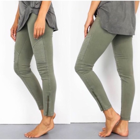 Olive Moto Pant w/ Ankle Zip - Picture 2 of 6